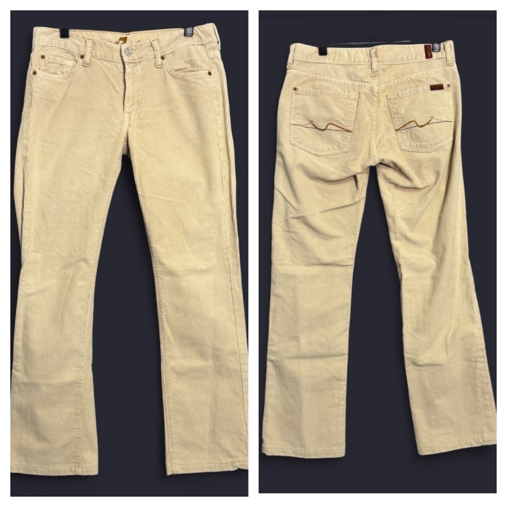 7 For All Mankind Women’s Beige Corduroy Bootcut Jeans Sz 27 Y2K Coastal Chic